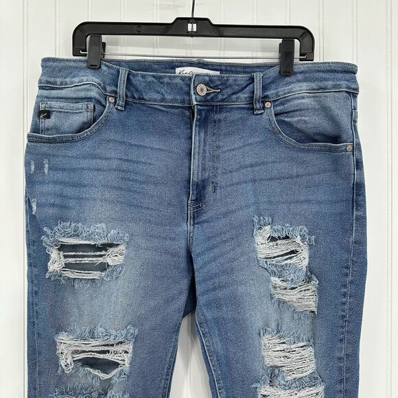 Kancan Jeans Womens 16 Straight Ankle Blue Denim Distressed Fray 90s Grunge - Picture 3 of 13